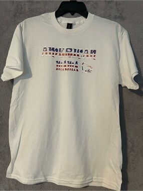 Gildan White Tee with Red & Blue 'Fourth of July American Mama' Graphic